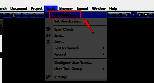 点击EditPlus工具菜单中的preferences选项示意图