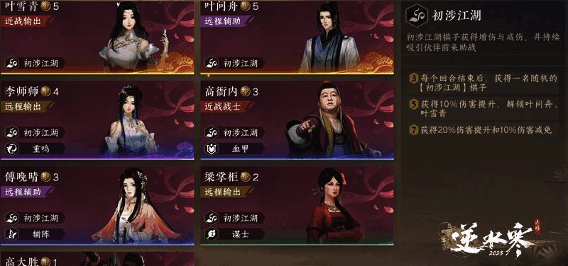 游戏内羁绊系统展示界面，显示多个角色组合后的加成效果