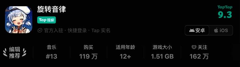TapTap评分页面截图，显示《旋转音律》评分为9.3分