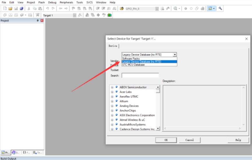 芯片选择界面，左侧为厂商列表，右侧为具体型号列表