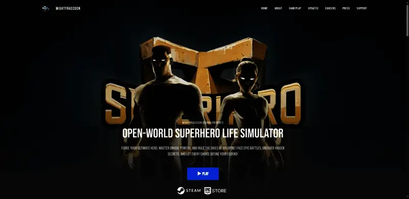 官网页面截图，界面简洁，突出游戏LOGO与核心特色介绍