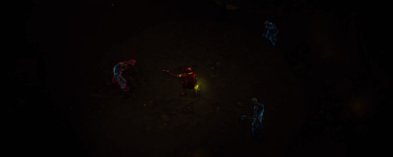 游戏战斗场景展示，昏暗背景中角色手持武器与怪物激战，画面特效华丽