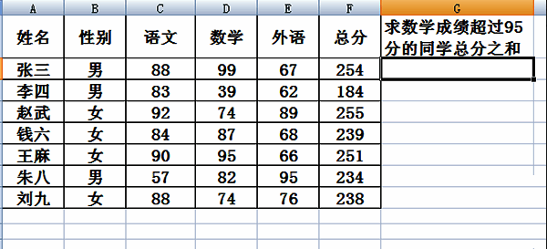 Excel表格新增总分列并与数学成绩形成对照