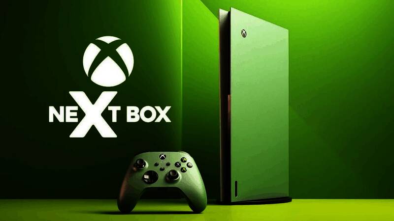 微软Xbox团队正在进行技术讨论的示意图，背景显示多款历代Xbox主机