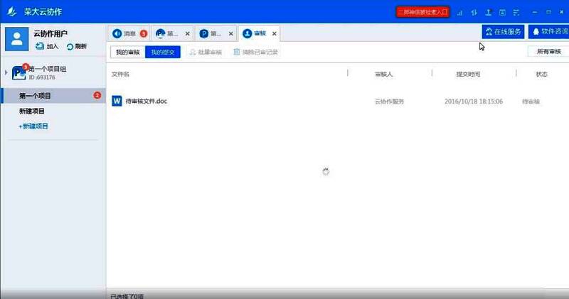 审核界面截图，展示文档状态与审批进度