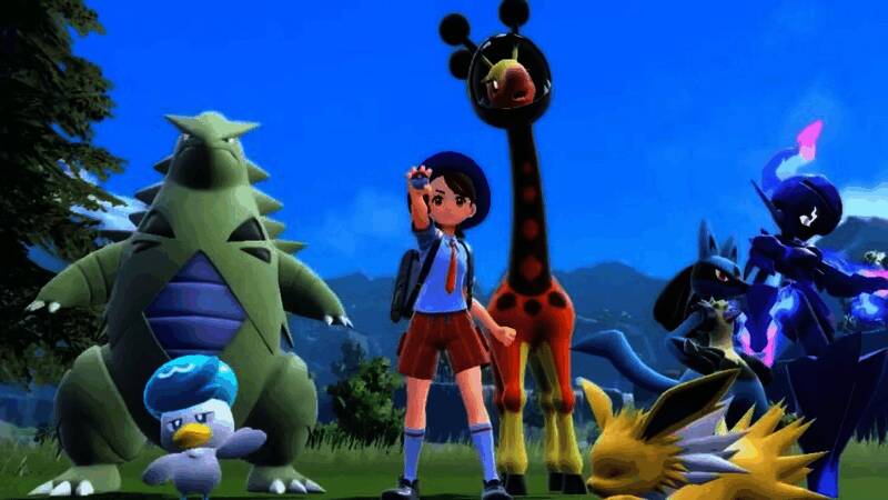 游戏中主角与宝可梦在太晶化效果下呈现出异常状态，背景也同步受到影响