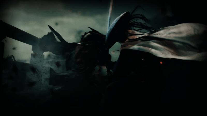 宫本武藏跃起斩击，剑气划破夜空，背景为古寺庭院