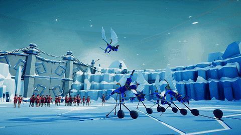 战场中央的角色开始高速旋转，周围单位也被卷入其中，形成一场混乱的旋风大战