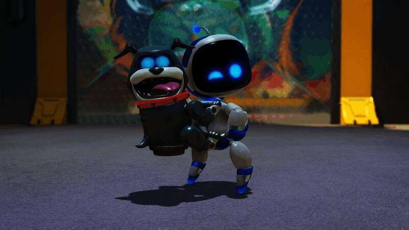 《宇宙机器人》游戏宣传画面，卡通风格角色与多彩场景交织