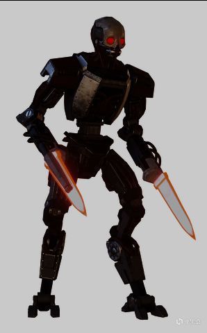 双刀乱斗者高速突袭场景，角色正奋力抵抗机器人的猛烈攻势