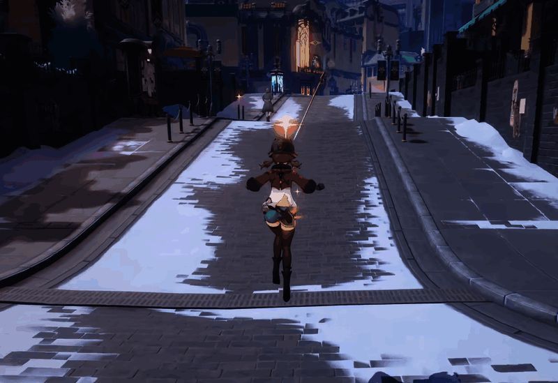 玩家操控角色释放火属性技能，成功融化冰晶露出隐藏道路