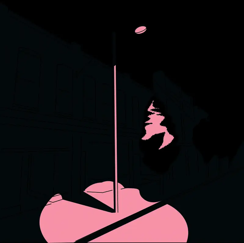 奔跑中的少女背影，背景音乐渐强渲染紧张气氛