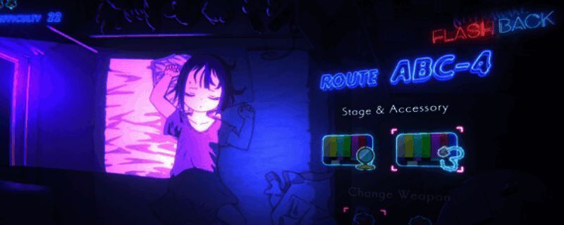 NeverAwake FLASHBACK游戏封面展示，画面中角色手持双枪，背景为暗黑风格的科幻场景