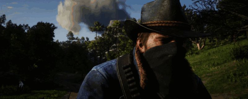 游戏中角色在野外寻找草药，手持放大镜仔细观察植物细节