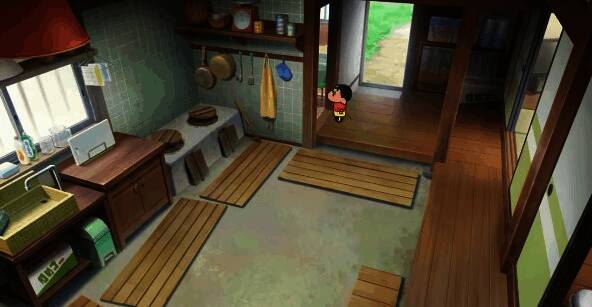 游戏中角色在夜晚听爷爷讲故事的温馨场景，背景为乡村木屋内景