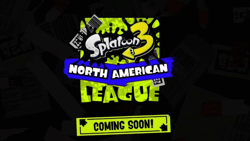 任天堂电竞赛事宣传图，展示《斯普拉遁3》北美联赛启动画面