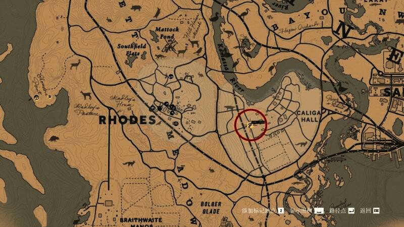 地图界面显示马肉大餐任务标记已出现，周围环境细节清晰可见