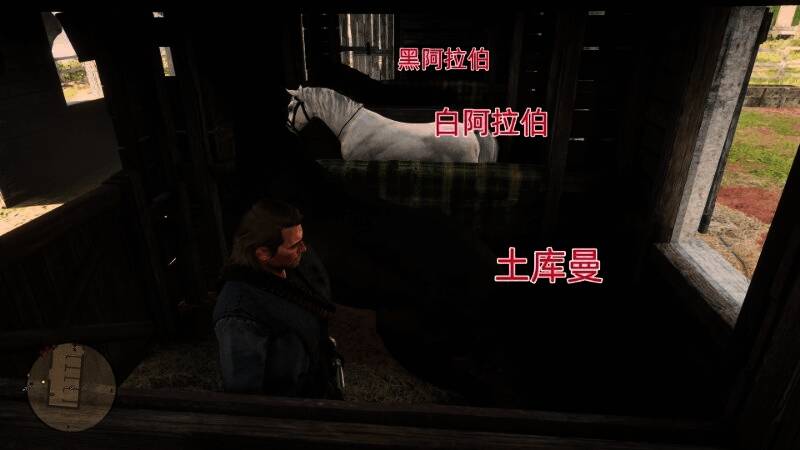 角色蹲伏在角落观察马匹，准备下一步行动