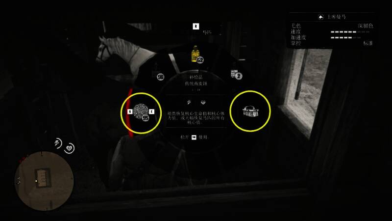 角色正用刷子轻柔地梳理马匹背部毛发，表情专注认真