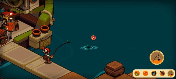 小丑鱼低杆状态示意图，显示钓到普通小鱼时的动作表现