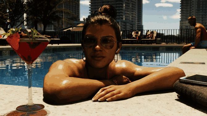 《GTA6》预告片截图 展示繁华都市夜景与电台播放列表界面