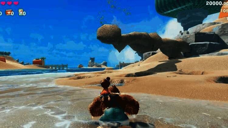 游戏封面艺术图，咚奇刚高举香蕉，背景为多彩自然场景