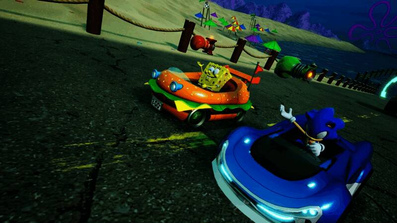 赛道局部细节展示，充满卡通风格的建筑和装饰