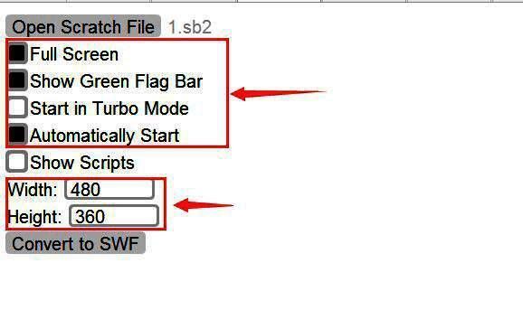 设置SWF文件输出尺寸的选项界面