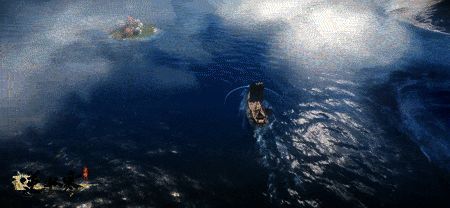 航海探索动态演示，玩家操控船只穿越碧波万顷海域