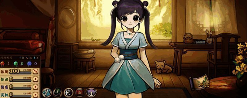 《明月的女儿》游戏封面图，展现一位身穿古风服饰的少女，背景为水墨风格的山水画卷