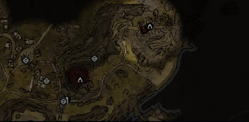 地图上标出的具体见面点位，红圈标注卡拉多克所在位置