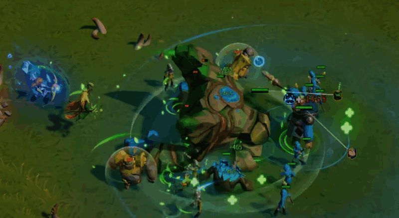 完整阵容展示图，各角色站位清晰，技能特效绚丽，展现团队协作战斗场面