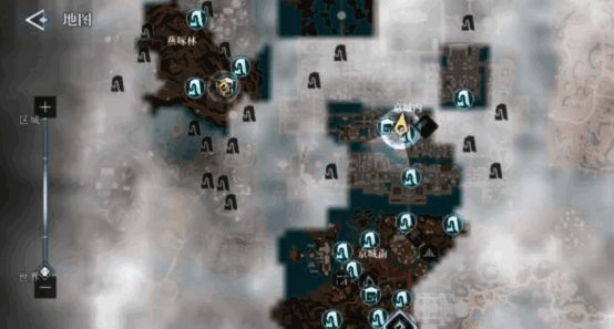 游戏内地图界面展示多个探索点图标，清晰标注不同区域