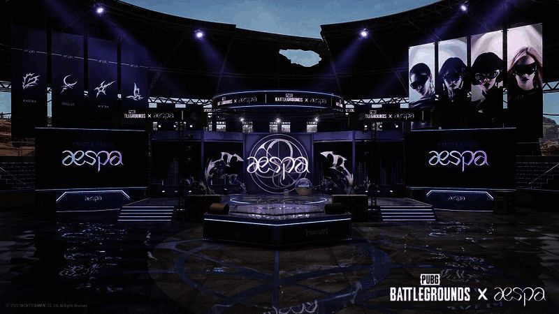 PUBG与aespa官方宣传图，展示双方联名LOGO及角色形象