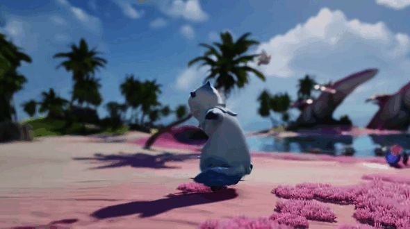 玩家操控角色在水域附近寻找獭系宠物的场景截图，水面泛起涟漪暗示即将出现