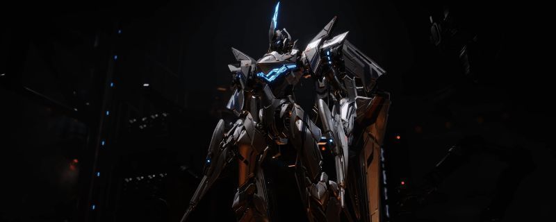 《解限机》中矛隼机体展示图，呈现其飞行形态与地面战斗状态