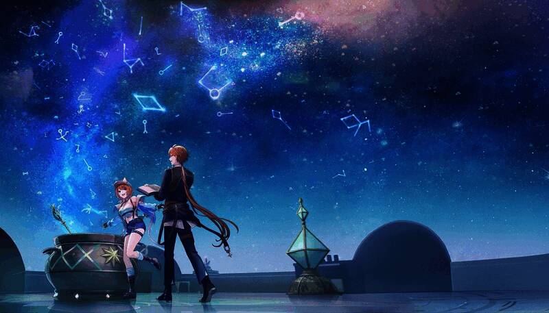 游戏主场景展示，赫尔芬城镇废墟与重建画面交织，呈现出浓厚的奇幻氛围