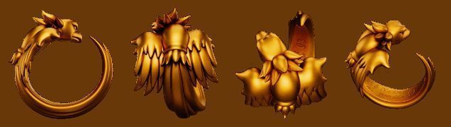 冠军金色戒指，细节刻画朱雀头部与羽毛纹理，精致传神