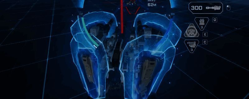 《解限机》中三角龙机甲在挑战关卡中的战斗画面，背景为未来战场，三角龙机甲正进行闪避动作