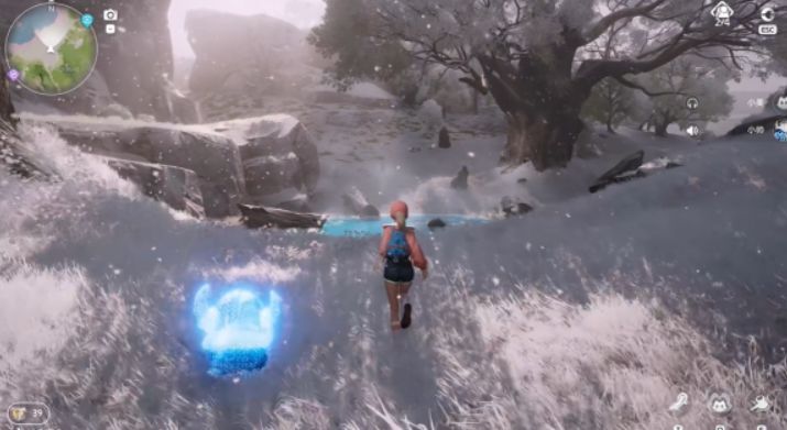 角色指挥宠物引爆岩石画面，特效炫目，展现破坏性机关效果