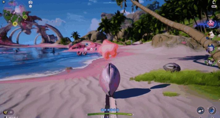 两名玩家合作解谜画面，一人使用水系宠物灭火，另一人用火系宠物点火触发机关