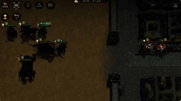 南门战场截图，显示我军正在引诱吕布军团出城作战