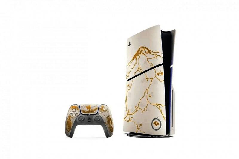 《羊蹄山之魂》金色限量版PS5主机，表面采用金缮风格装饰，展现细腻工艺美感