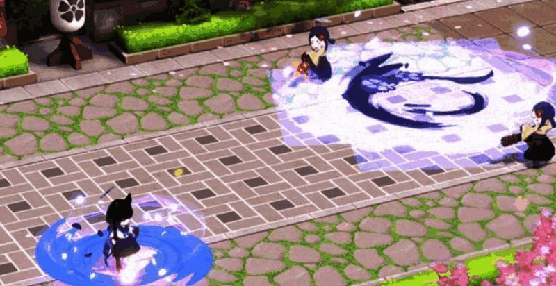 必杀技动画截图，展现棋盘式战场变化与十字范围攻击特效