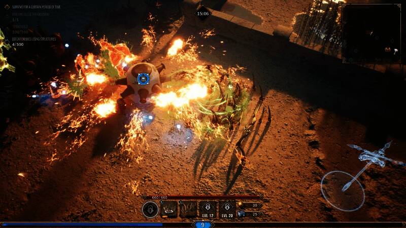 主角站在高台之上，身后是燃烧的战场与爆炸的特效