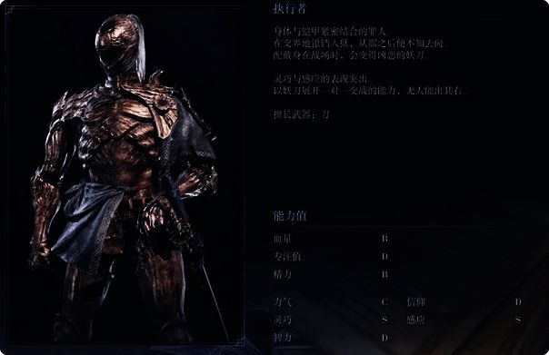 执行者角色初始属性面板展示，重点突出灵巧与感应双S评分