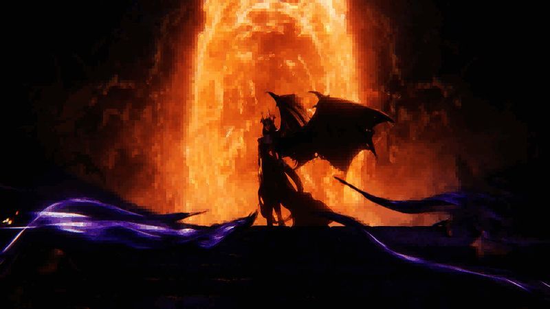 主角与黑暗女士对峙场景，画面充满紧张氛围与神秘色彩