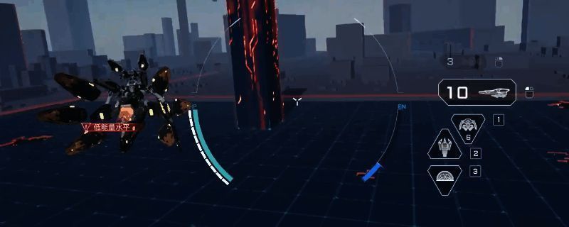 《解限机》游戏中轻型中型机甲对战场景，空中灵活移动躲避地面敌人攻击