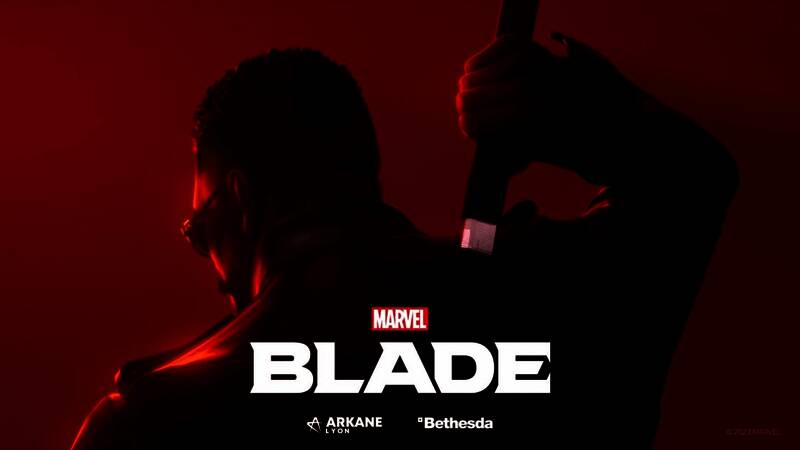 《漫威刀锋战士》概念图，展现主角持武器战斗的英姿与黑暗风格场景