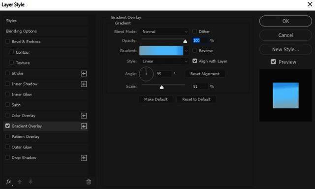 Photoshop中设置天蓝色背景渐变